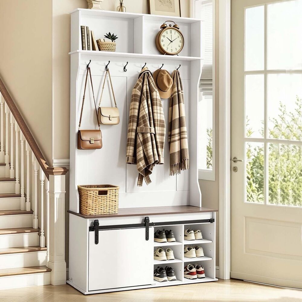VEVOR Hall Tree With Bench And Shoe Storage, White, 42" Wide NIB